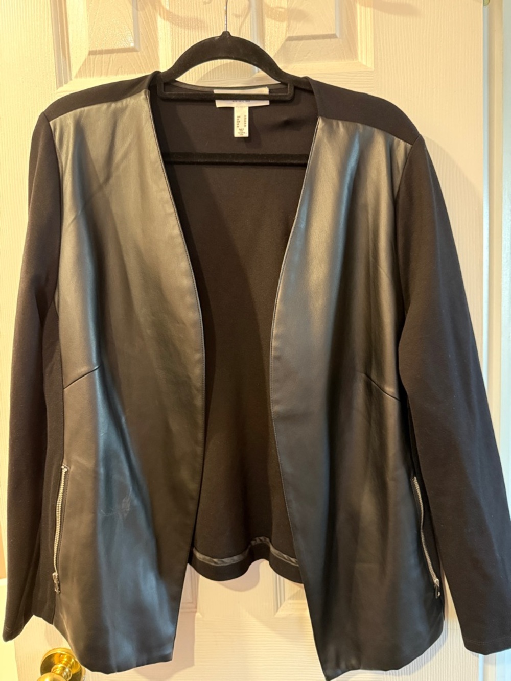 Addition Elle Black Faux Leather-Front Open Jacket
